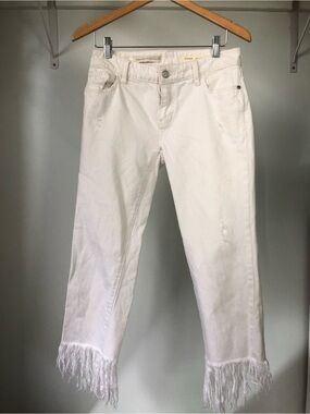 Boho Pilcro Anthropologie Cropped  Distressed Fringe Hem Jeans Coastal Grandma